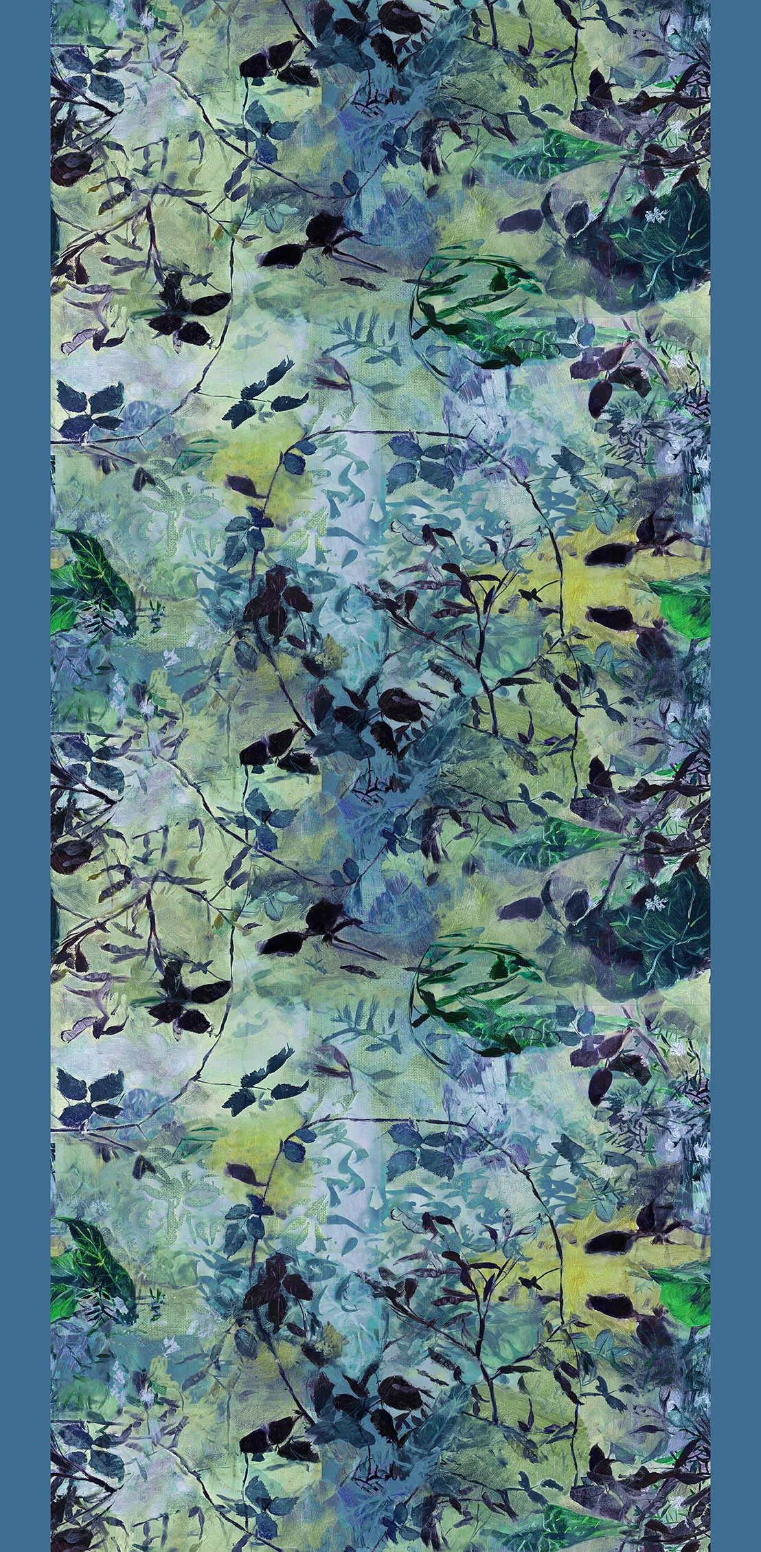 Swirling Leaves Blue Green Wool Silk Scarf