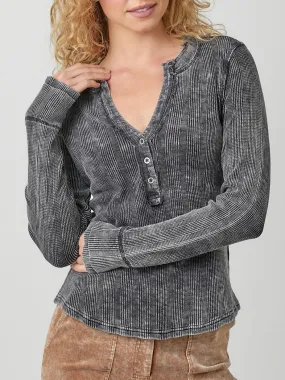 Washed Thermal Henley - Black
