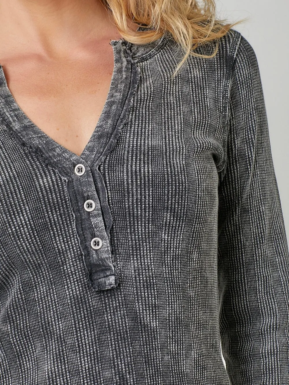 Washed Thermal Henley - Black