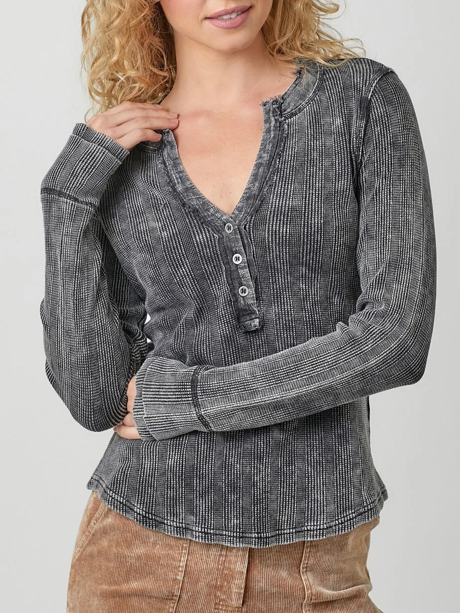 Washed Thermal Henley - Black