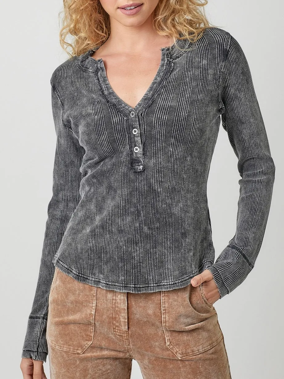 Washed Thermal Henley - Black