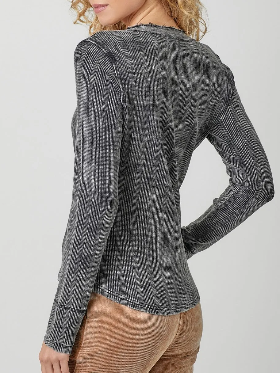 Washed Thermal Henley - Black
