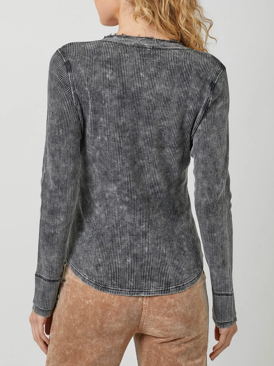 Washed Thermal Henley - Black